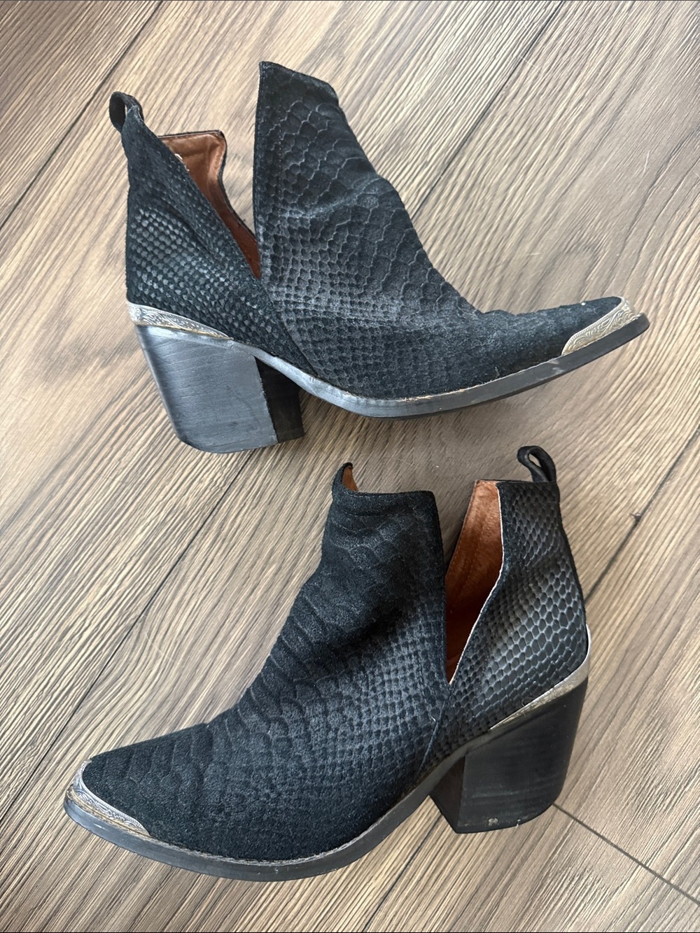 Jeffrey Campbell Western Ankle Boots Snakeskin Embossed Leather Metal Toe Cap - Picture 4 of 9